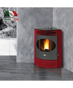 Stufa a pellet angolare ventilata caris "gemma" bordeaux 10,5 kw